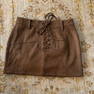 Brown Suede  Lace-Up Mini Skirt